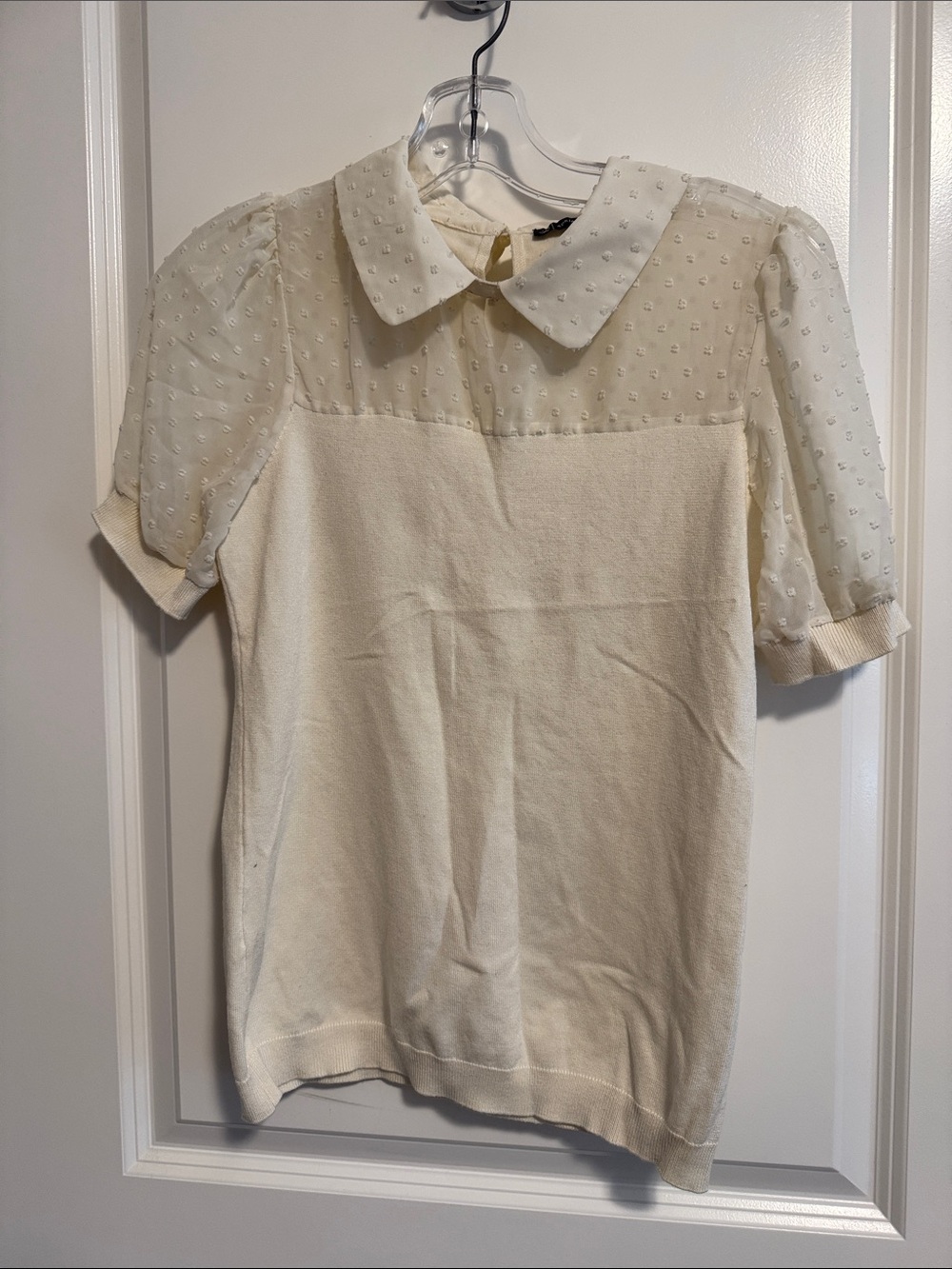 Adrianna Papell Cream Puff-Sleeve Peter Pan Collar Top